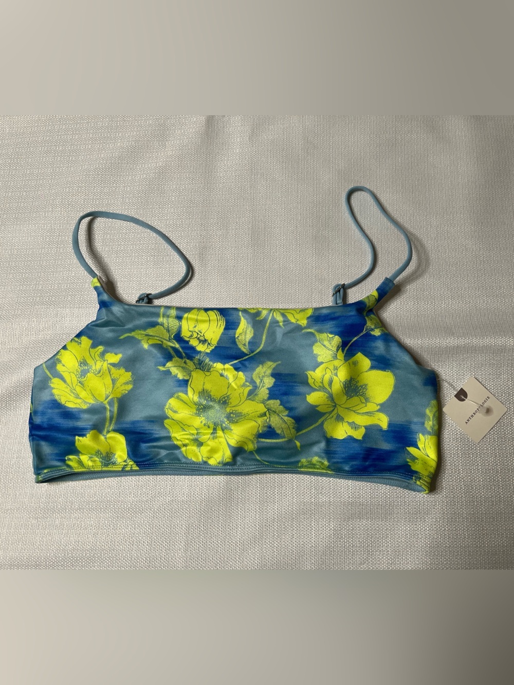 Anthropologie LyreBird Floral Bra Top Blue Neon Yellow Y2K Vacationcore Resort